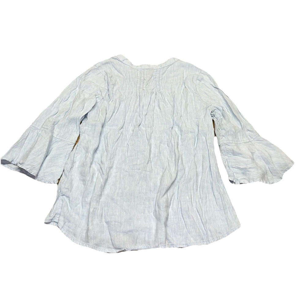 Soft Surroundings Blue Pintuck Raisa Linen Blend Top Bell Sleeve Beach Women's M - Picture 7 of 10